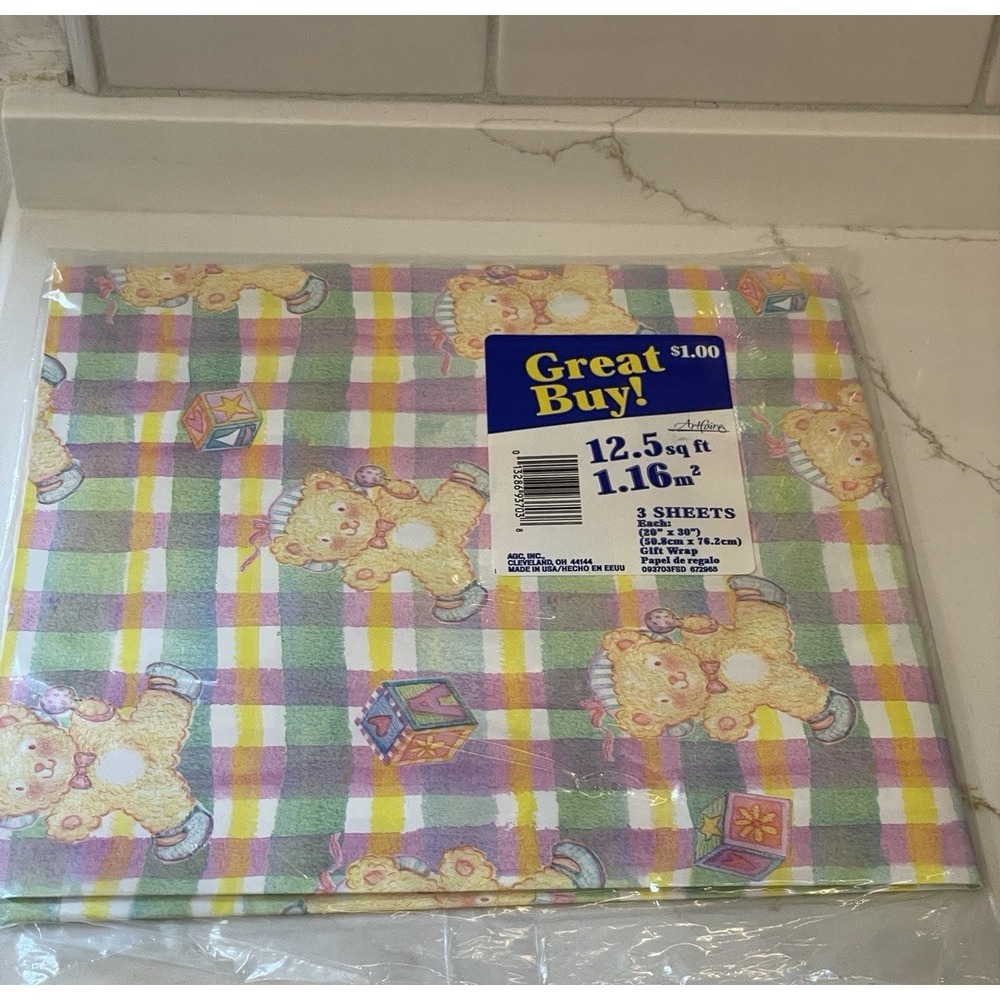 New Vintage Artfaire Teddy Bears Baby Kids Gift Wrapping Paper‎ New Old Stock